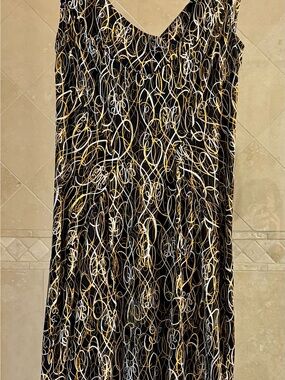 Diane von Furstenberg Black Dress with Gold & White Swirl Print